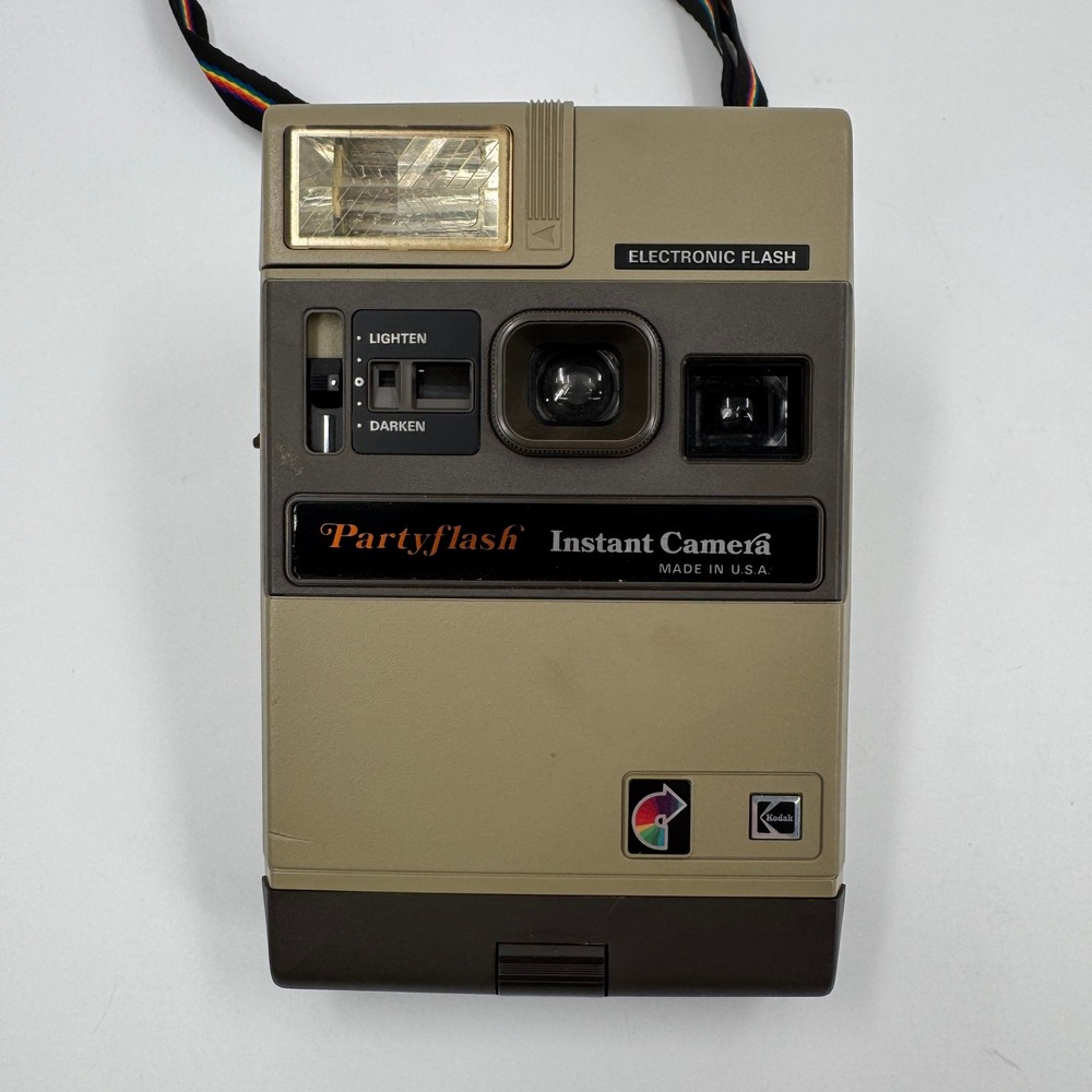 Kodak Partyflash Instant Camera Vintage Tan Brown Made in USA Electronic Flash